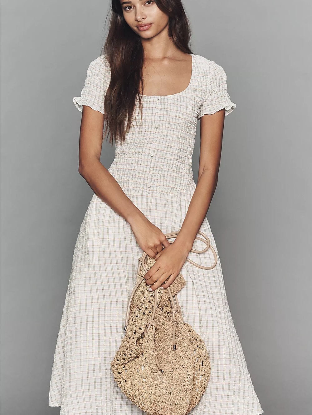 Anthropologie Short Sleeve Smocked Midi Dress Medium